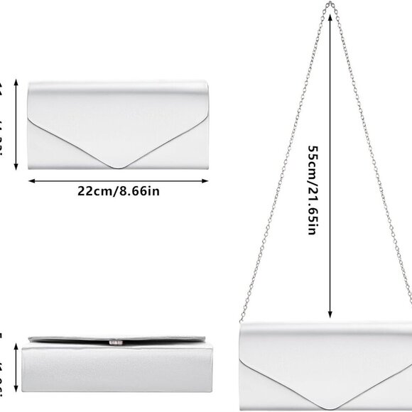 Evening Bag Clutch Purse for Women, Silver Formal Handbag with Crossbody Chain, - Picture 2 of 7